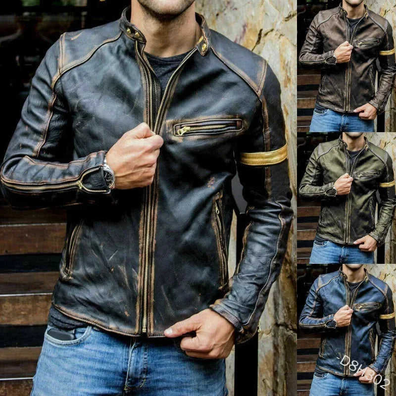 New Blazer Coat Men European American Fashionable Youth Stand - Collar Biker Jackets Punk Styles 5XL Men's Retro Leather Jacket