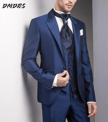 New Fashion Men Suits Slim Fit Elegant 3 Piece Wedding Tuxedo for Groom Business Male Handsome Formal Jacket Pants Vest