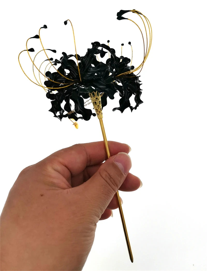 Handmade Lycoris Radiata Flower Hairpin Kanzashi Hair Stick for Kimono Hair Accessory Cosplay Decor Ornament Women Girl Jewelry