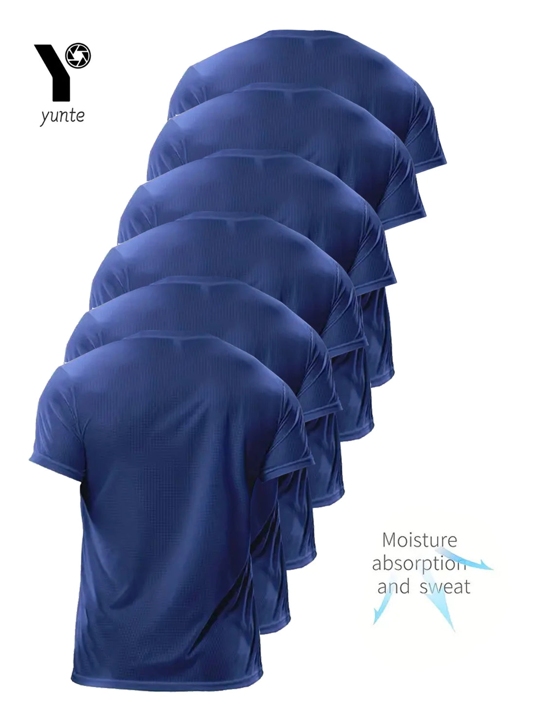 Crew T-Shirt6Pcs Navy Blue Ultralight Men Quick Dry Breathable Sweat Shirt for Fitness Gym and Running Light Plaid Quick Drying