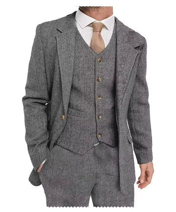 Men 3 Pieces Brown Herringbone Suit Formal Business Tweed Groom Tuxedo for Men Business/Wedding Men's Suit Jacket Vest Pants Set