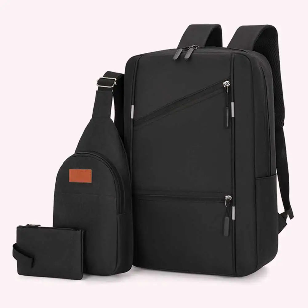 3Pcs Casual Bag Set Versatile School Bag Multifunction Long Pouch With USB Interface Anti Theft for Business Trip