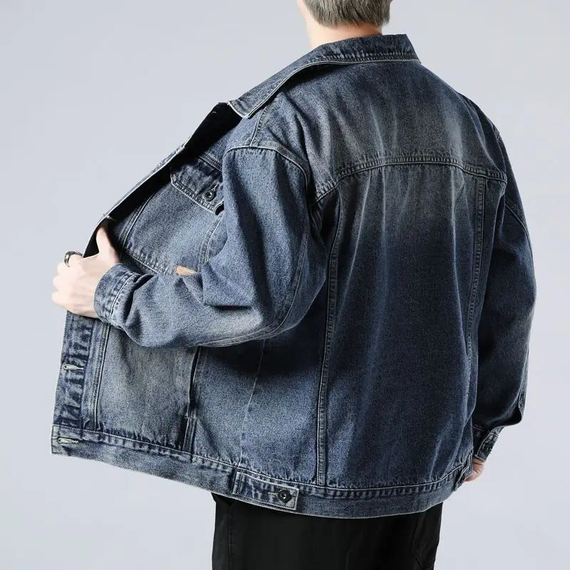 Retro Cowboy Denim Jacket Stylish Casual Daily Men Clothing Trend Handsome Male Denim Coats Loose Jeans Jacket