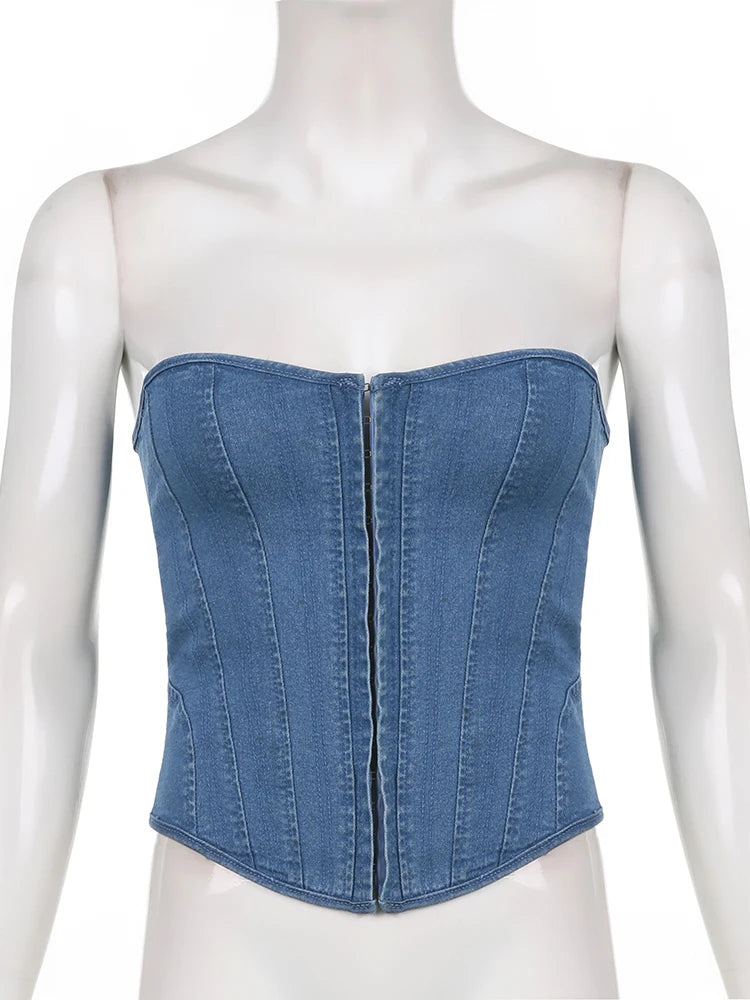 Iamhotty sans bretelles de denim corset femme sans lacets à lacette sexy bustier de nuit club-swear élégant tube de base top y2k jean cami dames