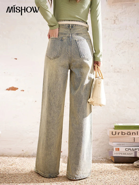 MISHOW Baggy Distressed Jeans for Women Wide Leg High Waist Loose Vintage Pants 2024 Spring Autumn Ladies Trousers MXD22K0562