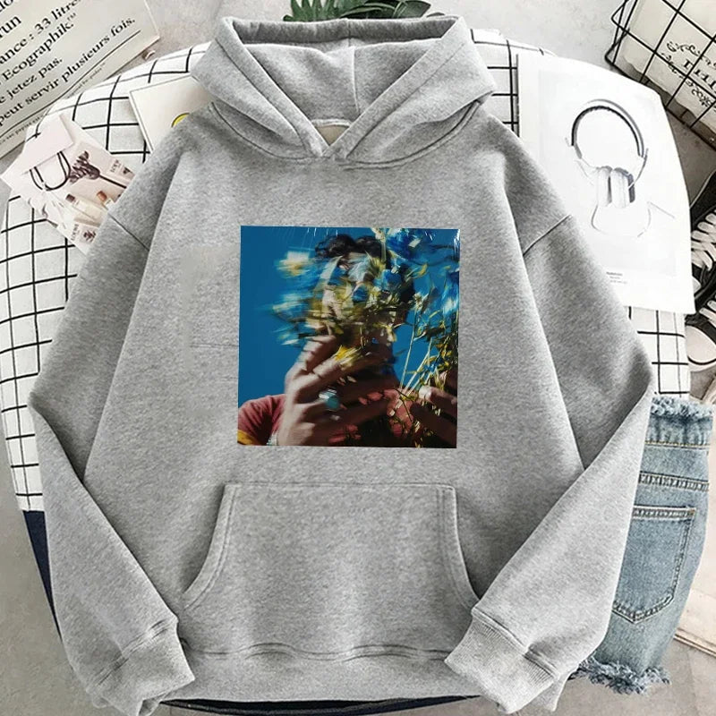 A brand-new aesthetic for men in autumn: blurry head pattern printed high street hooded sweatshirt, streetwear hoodie