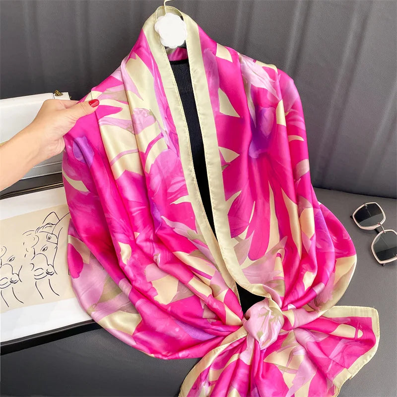 Europe United Hot Women Luxury 180*90cm Women Silk Scarf Female Beach Shawl Bandanna Foulard Muffler High Quality Scarves Wraps