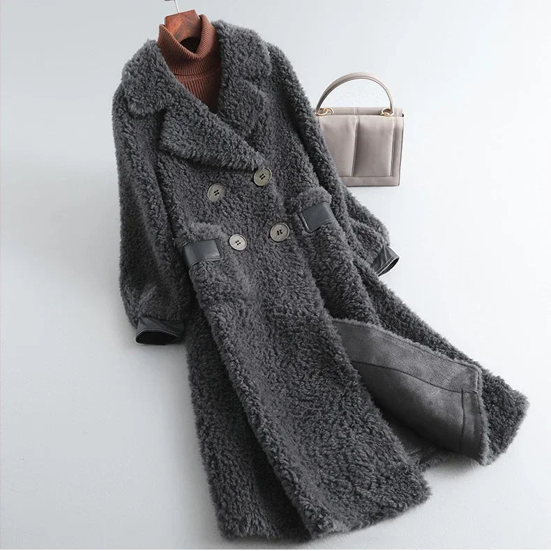 High Street Wool Fur Jacket Women Clothes Warm Fur Coat Women Winter Fashion Mid Length Sheep Shearling Fur Jackets for Women Zm