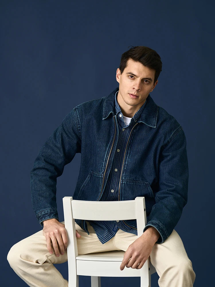 SIMWOOD High Standard Series 2025 Autumn New Oversize Short Length Model Denim Jackets Men Washed Vintage 14OZ Fabric Coats