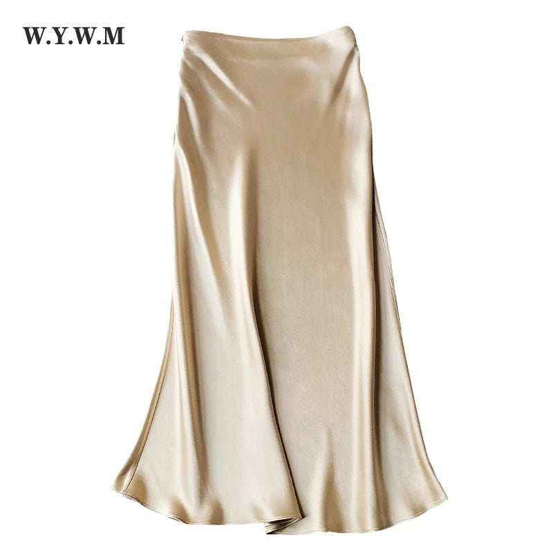 Wywm sommer taille tailled satin seidenrock Frauen solide 8 Farbe Mode elegante Damen Streetwear-Röcke Slim A-Line Female Kleid