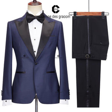 Cenne Des Graoom 2023 Tuxedo Suits for Men Black Satin Peak Lapel Slim Fit Solid One Button Elegant Wedding Party Evening Dress