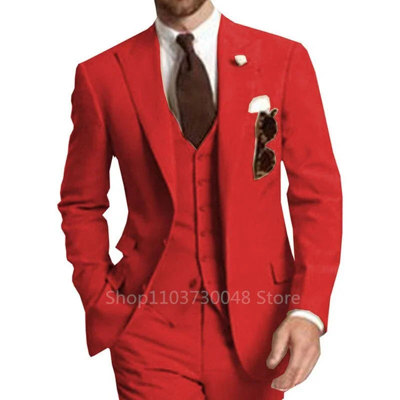3-Piece Solid Wedding Men's Suit Slim Fit Peak Lapel Formal Business Groom Tuxedos Two Buttons Jacket +Vest+Pants for Party Prom