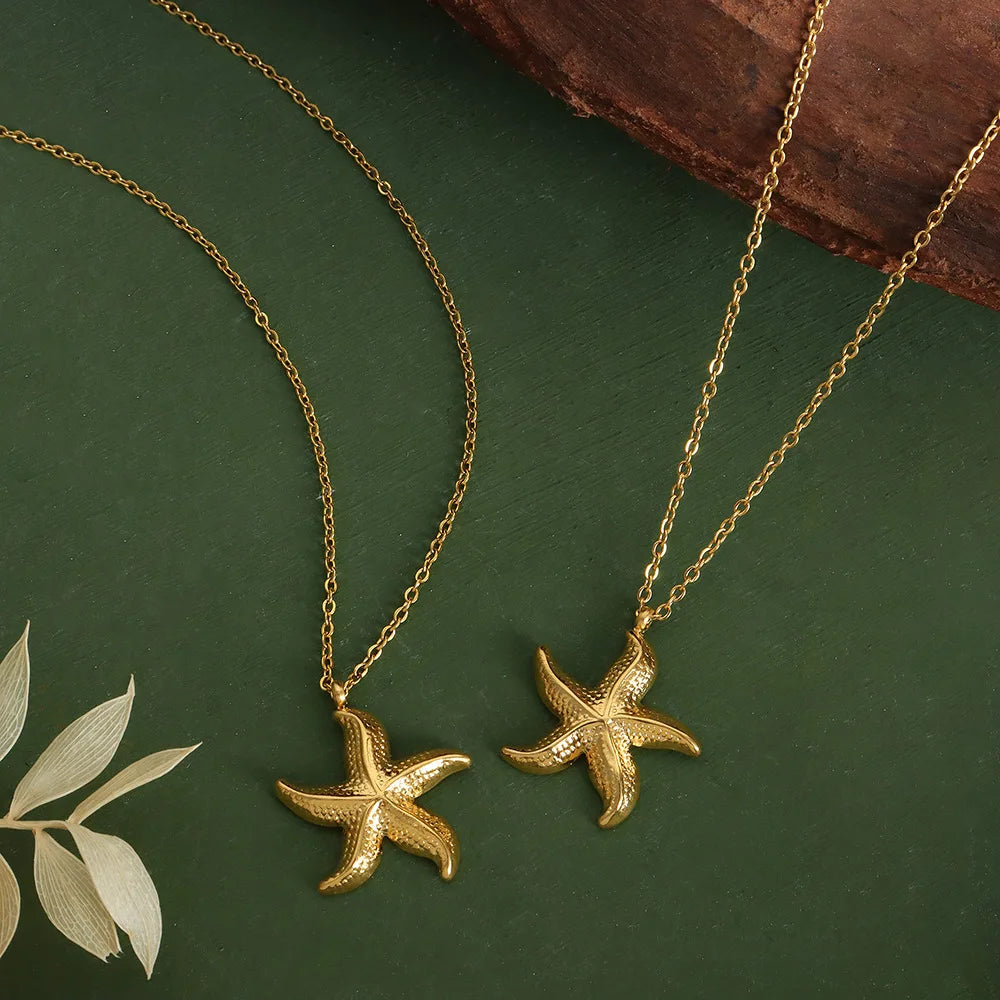 Stainless Steel Star Pendant Necklace for Women Punk Style Gold Plated Jewelry Girl Aesthetic Neck Chain Couples Gifts