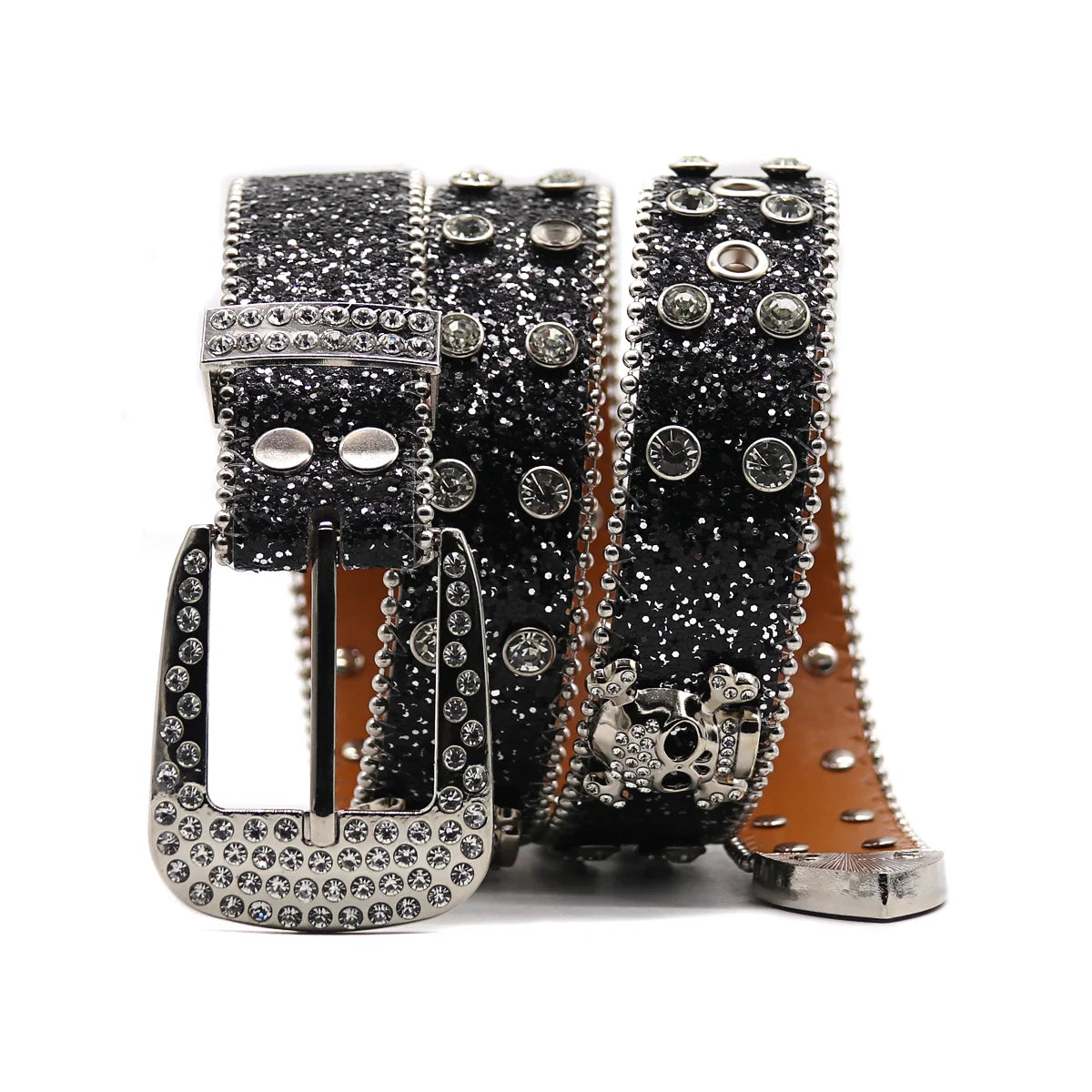 Women's Brand Luxury Sequin Punk Metal Buckle Belt Y2k Bling Skull Rhinestone Belt  Fashion Waistband Jeans Pants Decor Belt