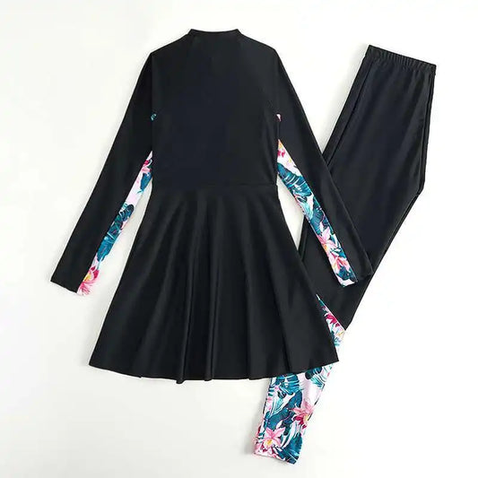 Girls Two Pieces Suit 13-16 Year Children Long Sleeve Swim Dress 2025 Kids Swimsuit Print Swimwear Burkini Muslim Bathing Suit