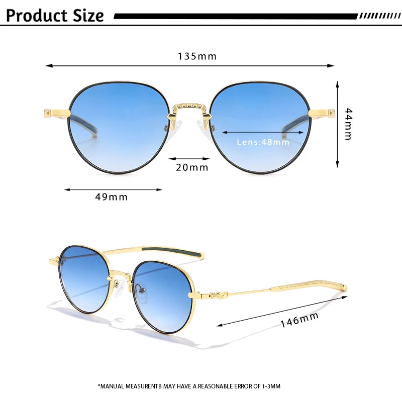 CATERSIDE Classic Retro Round Sunglasses Men's Small Frame Metal Luxury Brand Design Women's Sun Glasses Travel Party Punk Style