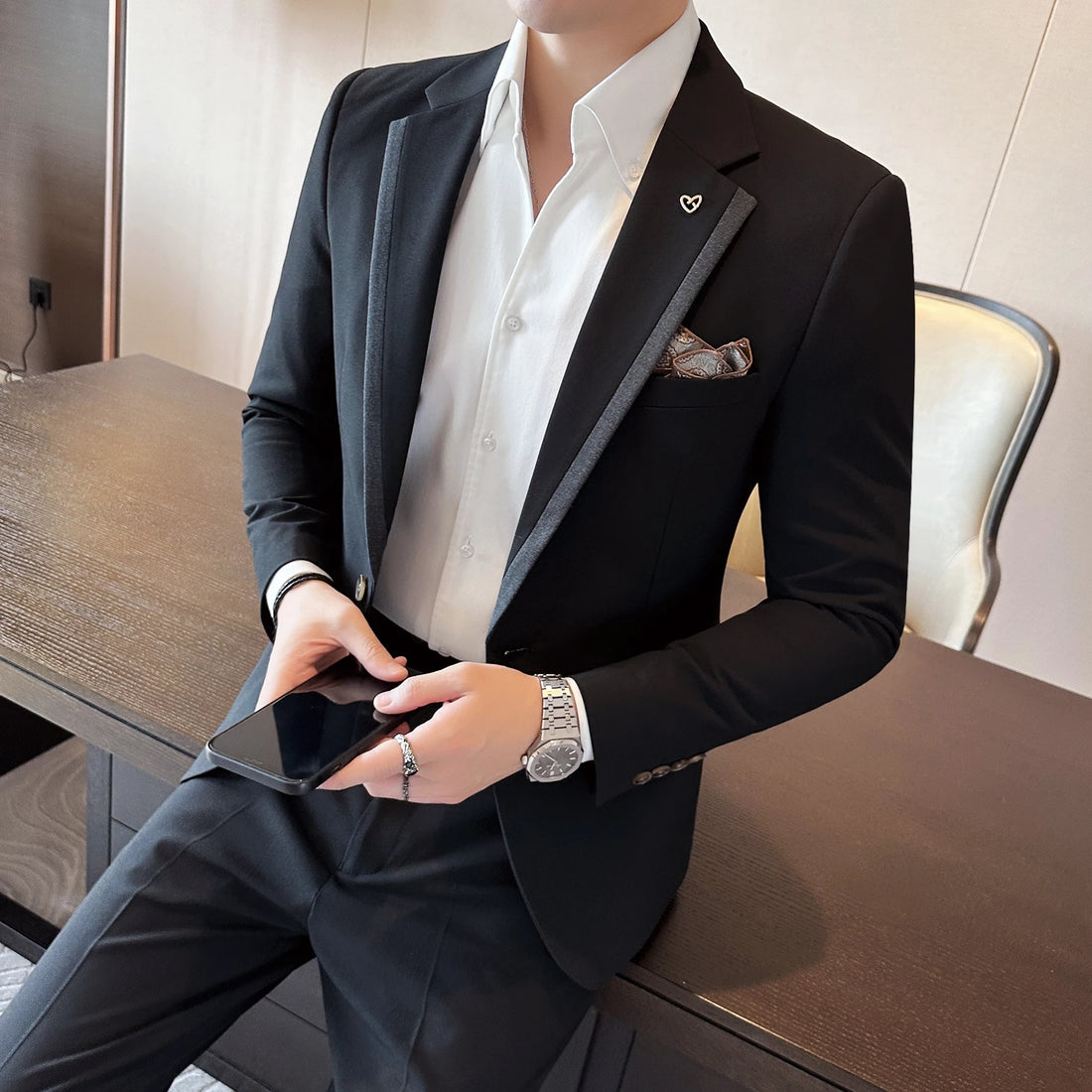 2025 Men's Two-Piece Slim Fit Formal Suit Set Korean Style Fashionable Casual Professional Business Wear