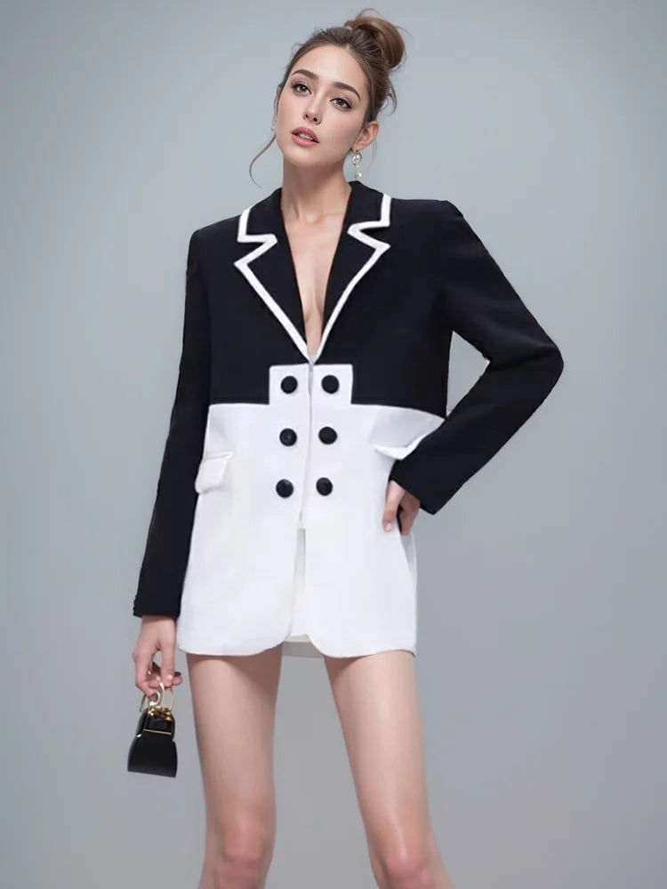 DEAT Fashion Women's Blazer Notched Collar Double Breasted Contrast Color Long Sleeve Suit Jackets Spring 2024 New Tide 17A2850