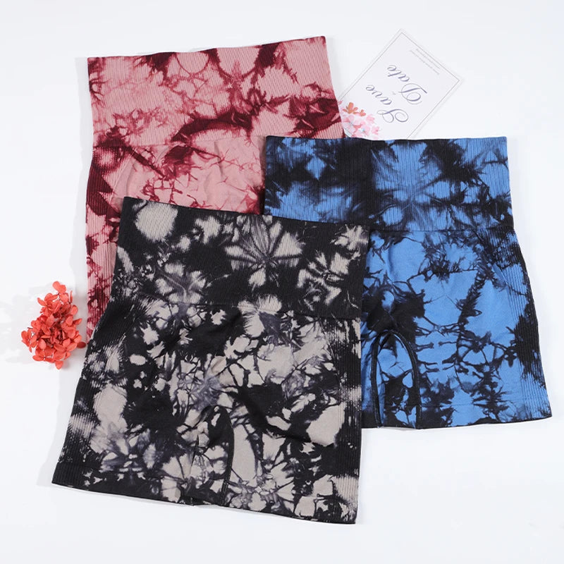 Chrleisure Tie Dye Women Shorts Yoga sin costura Topo de levantamiento Topo Tallado Ciclismo Ciclismo Alta cintura Leggings deportivos elásticos