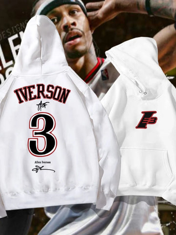 Iverson No. 3 Hooded Sweater Men and Women Spring and Autumn Winter Youth Trendy Basketball Sports Loose Casual Coat Street Wear