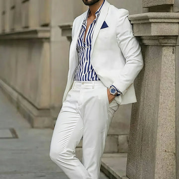 Ivory Smart Casual Peaked Lapel Suits for Men Slim Fit Solid Tuxedo Boys Suit Trajes Para Hombre Herren Anzug Custom Men Suits