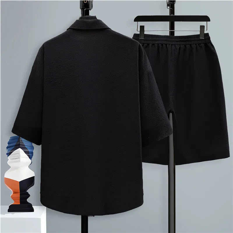 Summer fashion 2 Pieces Set Tracksuit Men's Two Piece Shirt Shorts Harajuku Streetwear Oversized Men Sets Short Sportswear Suits