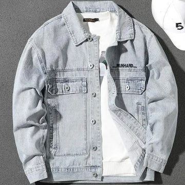 Men's Denim Jacket Gray Autumn Wide Shoulders Fashion Male Jean Coats with Embroidery Print Japanese Y2k Clothing Big Size Joker