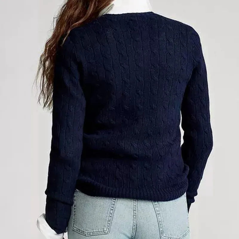 Brand Women's Clothing 2022 Early Loose O-Neck Knitted Sweater Cable Knitted Sweater 100% Cotton RL8519