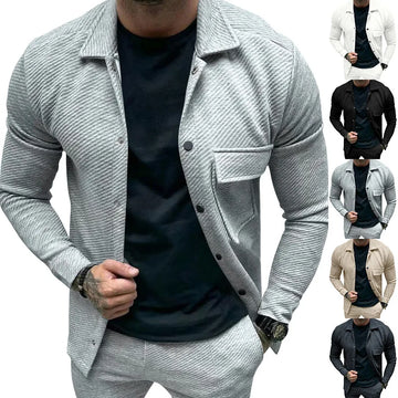 European and American casual men's heavy twill lapel neck long-sleeved single-breasted solid-color slim-fit jacket