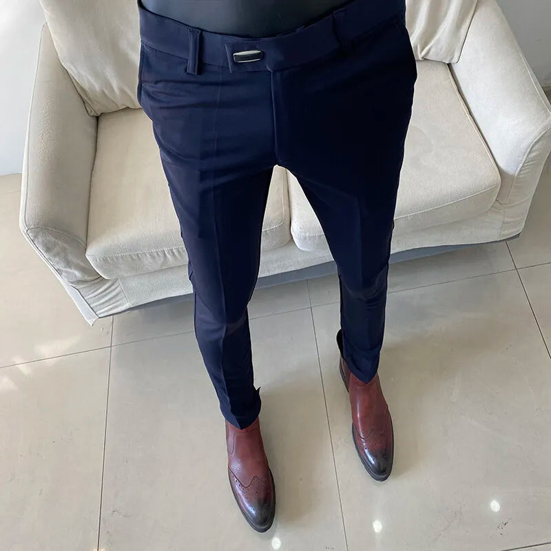 Men's Spring Slim Fit Solid Color Dress Pants/classic Fit/high-quality Fabric/fashionable High-end Office Business Suit Pants