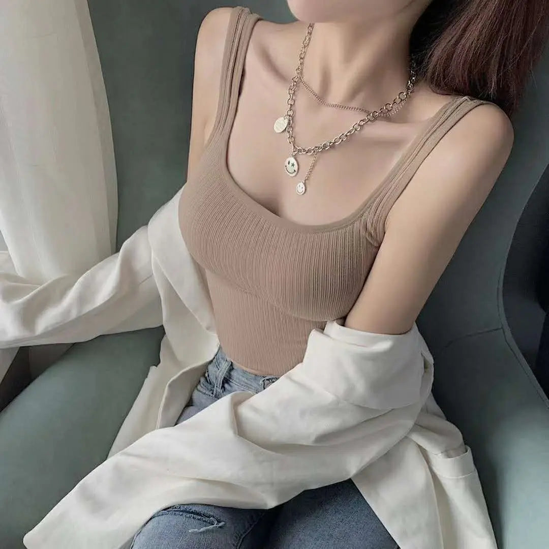 Summer Crop Top Women Weamless Square Wide cinghie canotte canotta a strisce a strisce a strisce Solid Corset Female Female