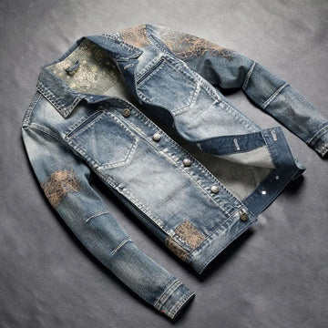 European Heavy Youth Embroidery Top Tide  Spring New Denim Coat Men's Retro Wash Slim Jacket High Appearance Level [Shop Sales]