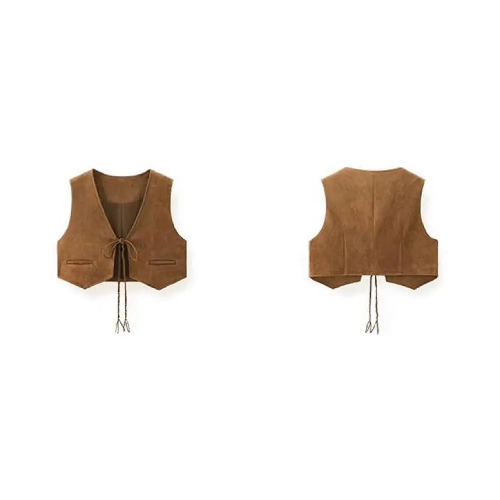 Womens Faux Suede Sleeveless Laceup Waistcoat Vest