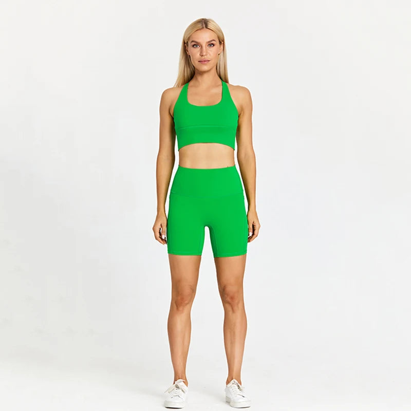 ABS Loli Pockets Shorts de yoga Set Fitness Traje de fitness para mujeres Sports Sports Gym Gym Walling Curring Sportswear Deportista