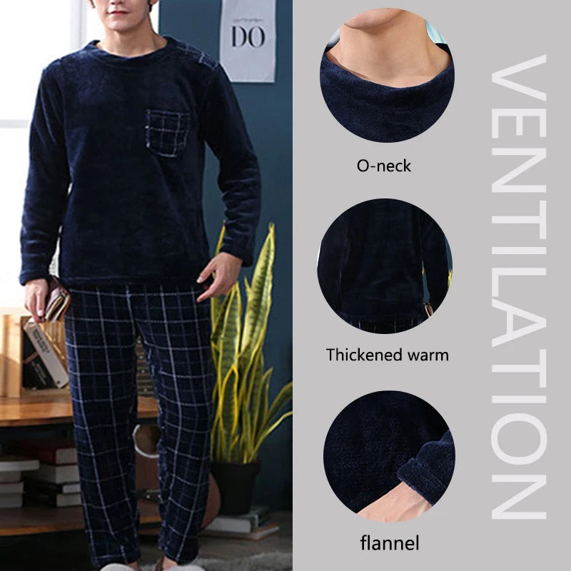 2pcs/Set Fall And Winter Facecloth Men's Pajamas Padded Thickened Warm Long-Sleeved Teenagers Coral Fleece Homewear boy clothes