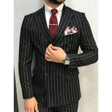 Black Men Suits Chic Wedding Groom Male Clothing Double Breasted Peak Lapel Slim Fit 2 Piece Jacket Pants Full Sets Ropa Hombre