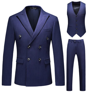 Men's Three-piece Slim Fit Wedding Suit Set - Quality Suit Vest Trousers Combo Stylish Business Casual Korean Version