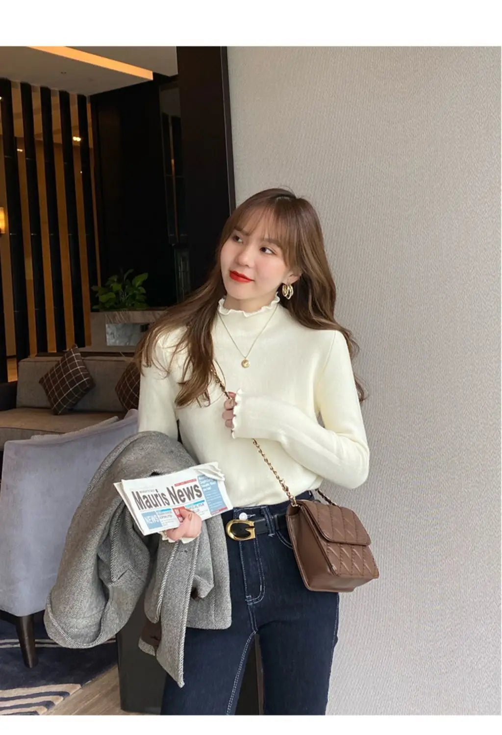 Autumn Winter Sweater Women's Velvet Half Turtleneck Bottoming Shirt  Inner Plus Velvet Thick Top Thermal Women Clothes