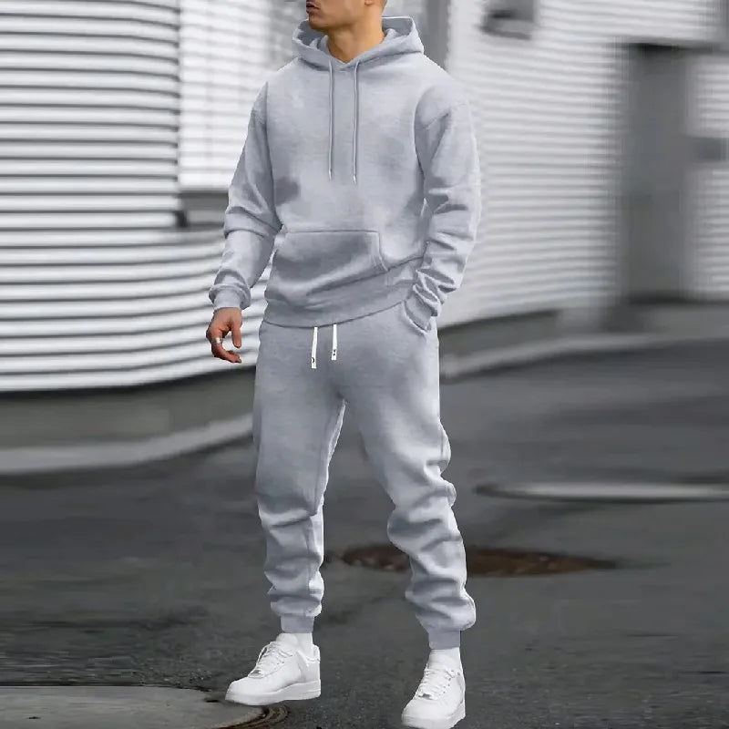 2025 Spring and Autumn Set Men's Casual Sports Fashion Trend Comfortable Simple Running Set Solid Color Hoodie and Pants
