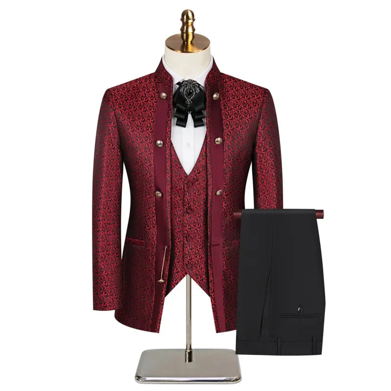 British Style Men Plaid Vest Blazer Pants 3 Pieces Set / Male Fashion High End Slim Wedding Banquet Business Suit Jacket Coat