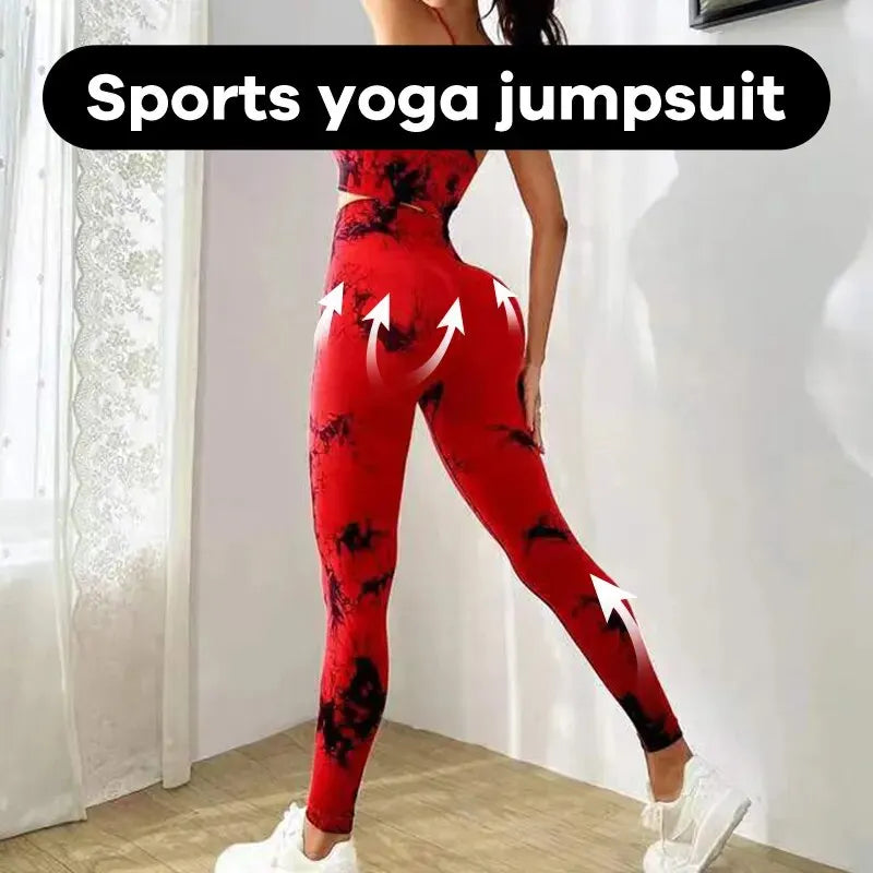 Tie Dye Yoga Damen -Trainingsanzug Fitness Yoga Sets Sportswear Workout BH+High Taille Leggings Fitnessstudio Kleidung Seamless Sports Anzüge