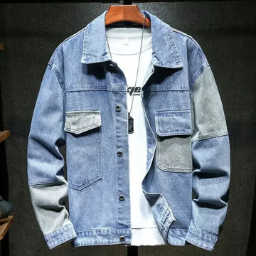 Men's Denim Jacket Japanese Spliced Button Male Jean Coats Autumn Aesthetic Fashion Winter Oversize Worn 2024 Big Size of Fabric