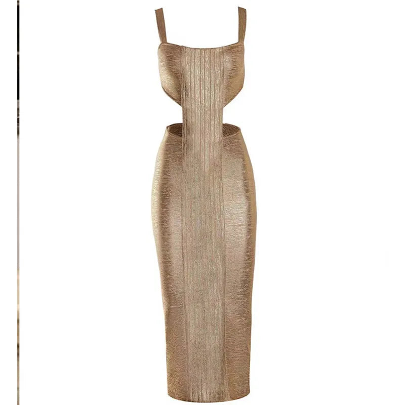 Cor de papelão dourado novo verão feminino feminino sem mangas Sexy Bodage bodycon vestido intermediário no intervalo elegante festas de festa de festa de aniversário desgaste