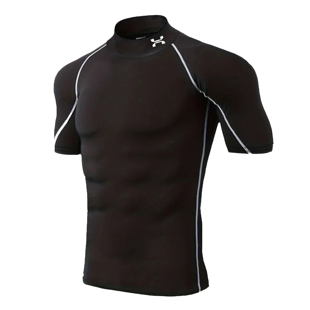 Quick-drying Exercise Compression Short Sleeve Summer Gym Running Training T-shirt for Men's Elastic Tight Sportswear Tops S-3XL