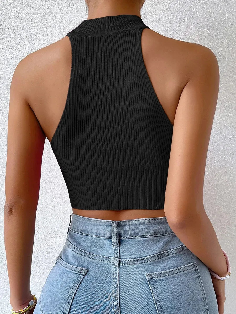 Dopamina estiva Donne Nozioni di base Casualmente Cucciale senza maniche in maglia Halter Crossfit Crop Top Y2K Abbigliamento Femme Stretch Streeter Tank