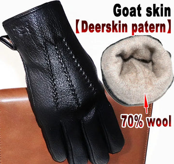 High-end Leather Gloves for Men and Women Deerskin Textured Goat Leather Winter Warm Driving Riding Wool Knitted Lining New 2025