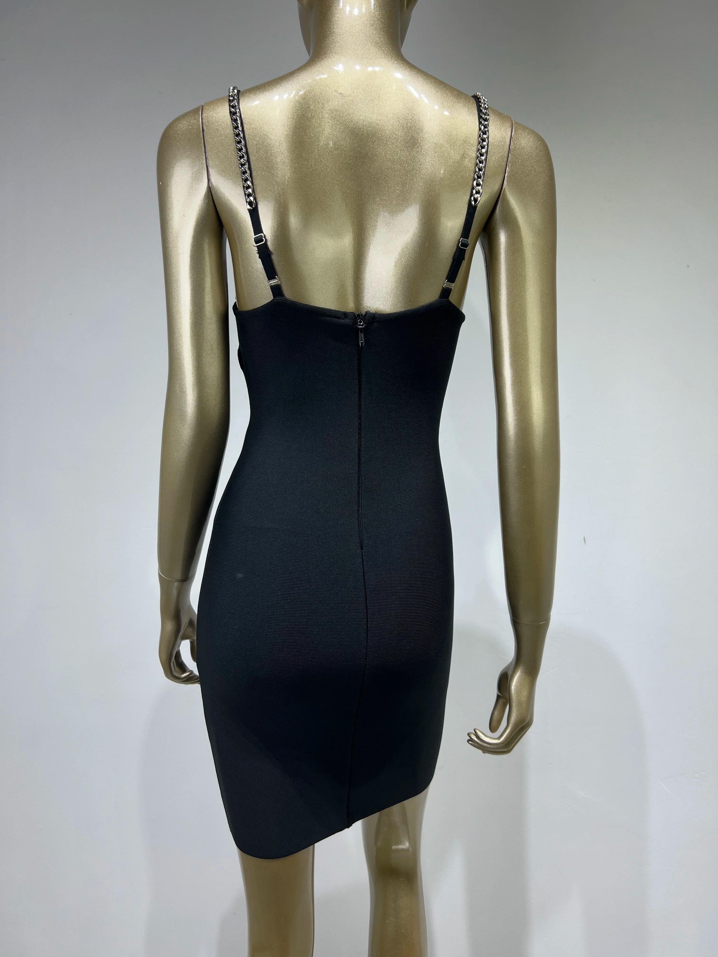 Newest Women Summer Fashion Sexy Key Hole Crystal Diamonds Black Mini Bandage Dress 2023 Elegant Evening Club Party Dress