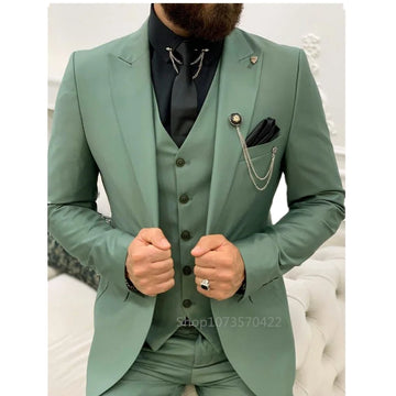 Men's Three Pieces Suit Jacket Vest Pants Peak Lapel Slim Fit Blazer Groom Tuxedos for Daily Party Formal Weddong/Business Suits