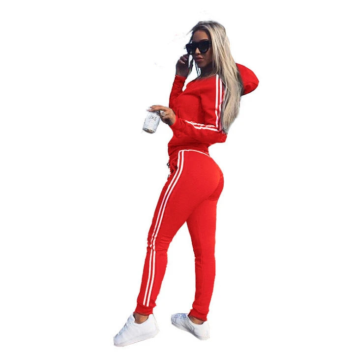 Women Sportswear Casual Sportanzug Langarm Zipper Jacke Fitnessstudio Fitness Leggings Plus Size 2 -Stück Sets Cotton Tracksuit 2021