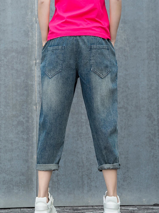 Max LuLu Spring Korean Loose Denim Pants Ladies 2024 Printed Classic Casual Elastic Jeans Womens Harajuku Vintage Harem Trousers